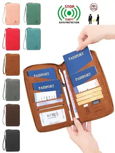 New RFID Blocking Passport Holder, Holds Multiple Passports, Travel Document Organizer, Skin-Friendly Zipper Wallet, Detachable Wrist Strap, Passport Cover