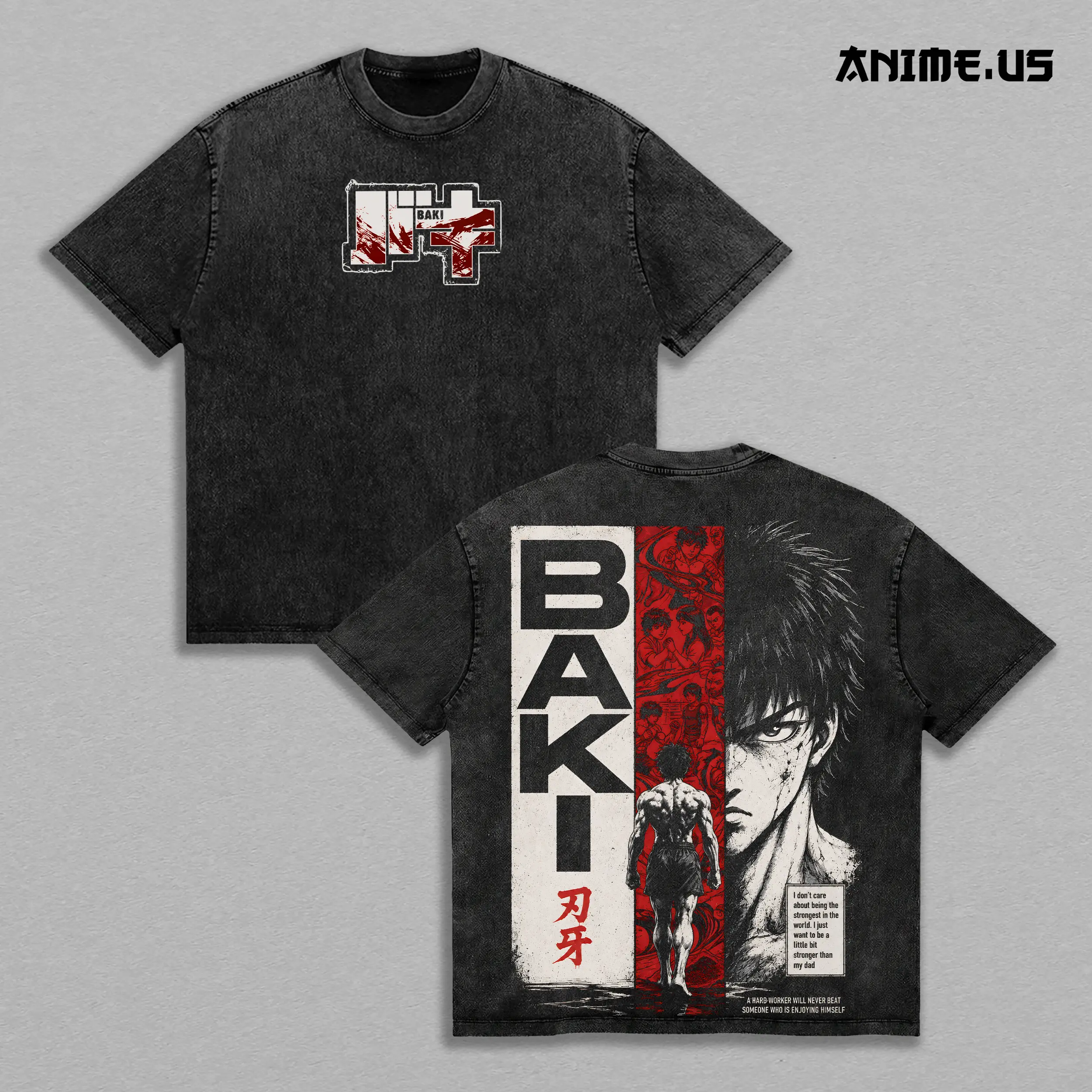 Baki Hanma Fighter Anime Vintage Washed Oversized Graphic Tee Heavyweight Cotton Streetwear Shirt