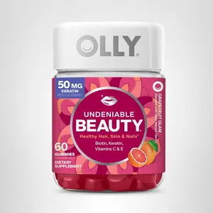 OLLY Hair Skin and Nails Gummies - Undeniable Beauty with Biotin 2500mcg Per 2 Gummies, Keratin & Vitamin C - Supports Healthy Hair, Skin, & Nails - Grapefruit Flavor - 60 Count
