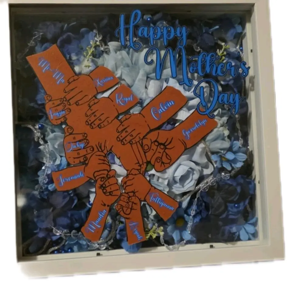 Personalized Shadow Box with Holding Hands Flowers for Mother's Day Multiple Combinations Available
