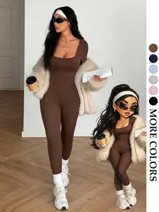 Women's Fashion Lightweight Jumpsuit, Casual Comfort Design, Fitted Hollow Back, Long Ruffle Sleeves, Ideal for Daily Wear, School Season, Light Sports