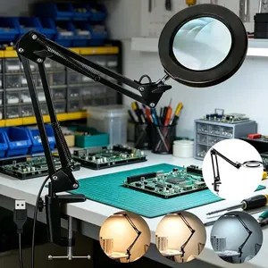 One Studio Magnifying Lamp with 3-color Dimming Function, 10x Magnification, 270° Rotating Arm. The Lamp Head Suspension Arm Has a Clampable Design, Suitable for Photography Studio Maintenance, Reading, Drawing, Industrial Office, and Vision
