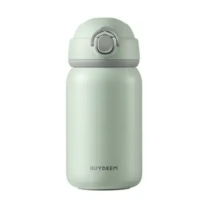 BUYDEEM Mini Insulated Tumbler 300ml, One-Hand Open Flip Lid Stainless Steel Cute Water Bottle, Light Green CD1010