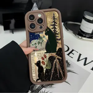 Cute black Cat Phone Case for iPhone 16 15 14 Pro Max 13 12 11 XR XS Plus Shockproof Full Camera Protection Durable slim Silicone Cover Cellphone Protective