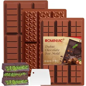 3 Pack 0.5 Inch Deep Large Thick Silicone Chocolate Bar Molds for Stuffed Bar, Chocolate Candy Mold for Filling Knafeh Pistachio Chocolate Bar Kit
