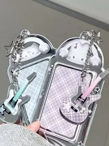 Cute Cat Bass Guitar Card Holder, Id Badge Holder, 3 Inch PVC Student Idol Peripheral Photo Storage Case, Rock Band Accessory