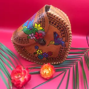 Mexico Leather Bag with Vibrant Artwork and Floral Patterns