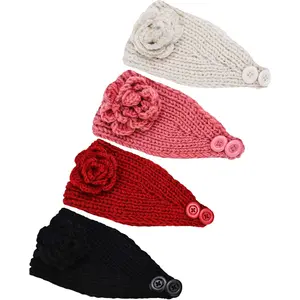 4 count Chunky Knit Headbands Winter Braided Headband Ear Warmer Crochet  Wraps for Women Girls (Color set 7)
