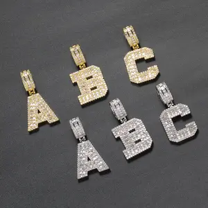 Solid full zircon square letter 26 letter pendant hip-hop necklace