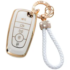 TPU Car Key Case With Keychain, Car Key Accessory, Car Key Cover, TPU Key Full Protective Cover Compatible With Ford Fusion Explorer Escape F150 F250 F350 F450 F550 Edge Expedition