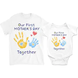 Mommy and Me Shirts Our First Mothers Day Matching Outfits 100% Cotton 1st for New Mom Baby