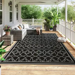Waterproof and sun resistant polypropylene outdoor mat with lantern pattern easy to clean large reversible outdoor carpet built with four corner loop straps suitable for layout in gardens balconies and terraces