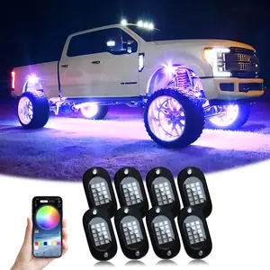 honalia RGB LED Rock Lights, 60 LEDs High Brightness Multifunction Neon underglow Kit Waterproof Light with APP Control Multicolor Lights for ATV RZR UTV SUV Off Road Car, DC 12V (8 Pods)