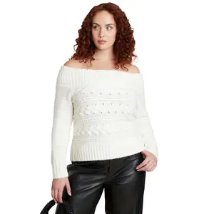 ELOQUII Women's Plus Size Off The Shoulder Cableknit Sweater