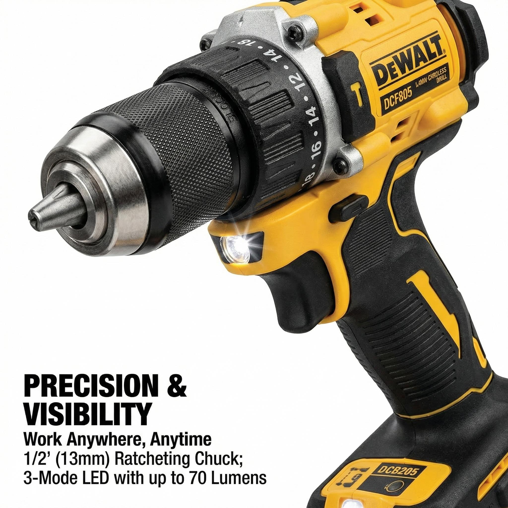 Dewalt DCF805 Brushless   Kit One Battery Charger Construction Electric  High Torque Compact Cordless Impact Drill Set spanner wrench