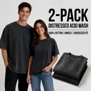 Men's 2-Pack Basic Casual Menswear Crew Neck T-Shirts - 230GSM 100% Combed Heavyweight Cotton, Retro Loose Fit-Black & White, Shape-Retention, Reinforced Non-Deforming Neckline, Boxy Urban Streetwear Durable Blank Tees
