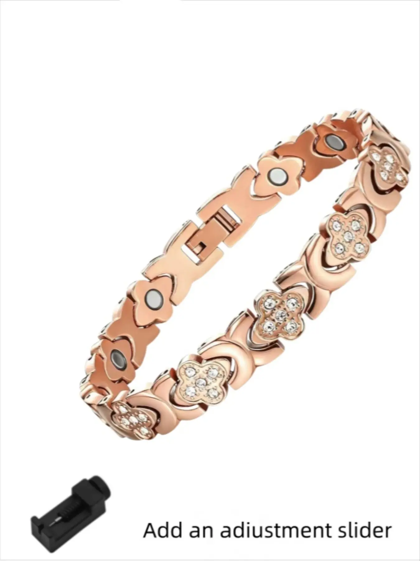 Women's Copper Magnetic Bracelet, Adjustable Clover Bangle for Mom