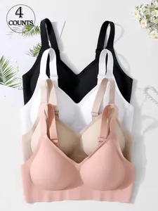 4 Pack / 6 colors,Women's Seamless Jelly Sexy Lingerie Bra Set, High-Quality Push-Up Adjustable Workout Bra Sports Tank Top, Comfortable Breathable Skin-Friendly