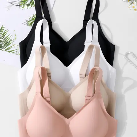 3/4/5/6 Pack / 6 colors available,Women's Seamless Jelly Sexy Lingerie Bra Set, High-Quality Push-Up Adjustable Sports Tank Top, Comfortable Breathable Skin-Friendly, Seamless Brassiere