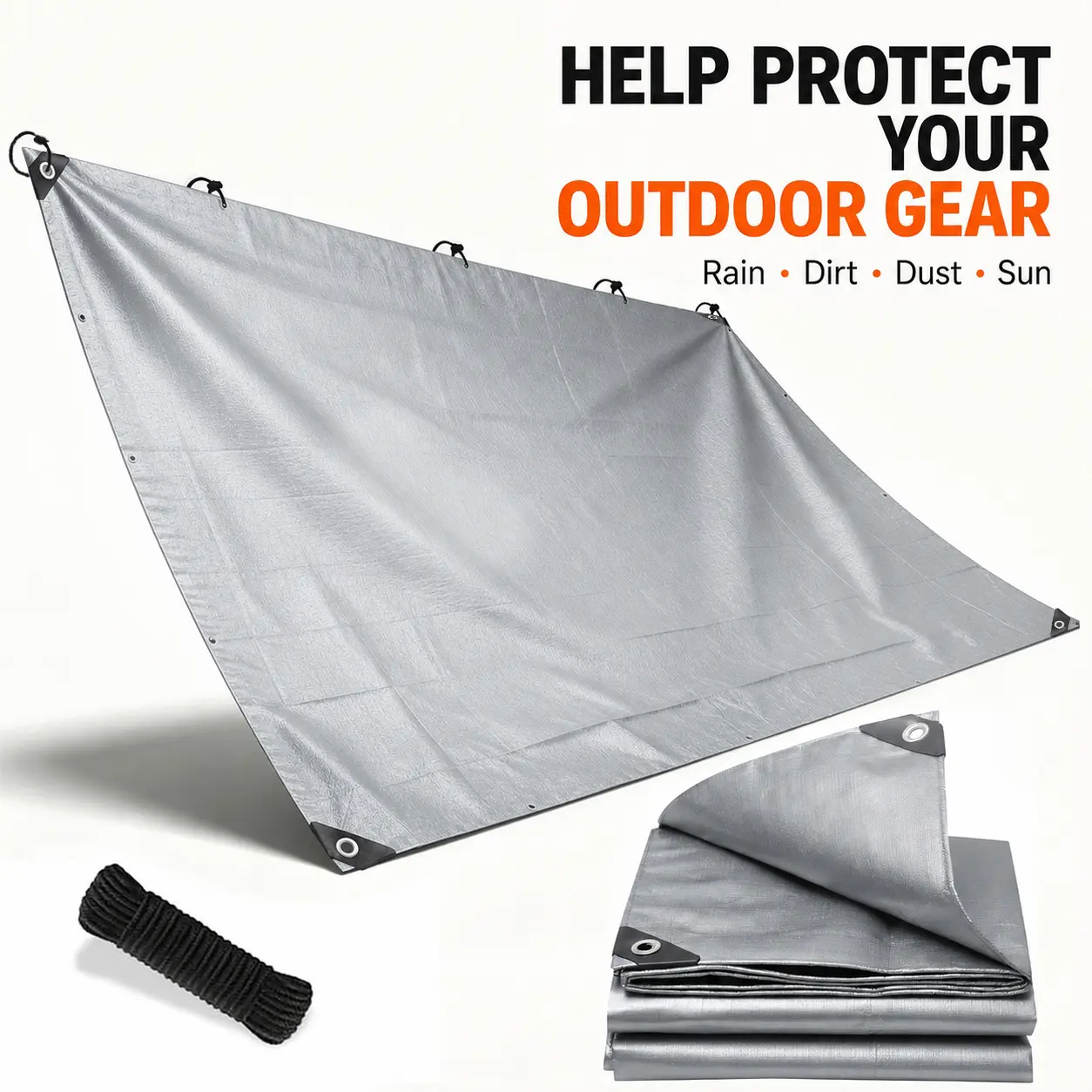 10x12Ft Multipurpose Waterproof Poly Tarp Cover 8 Mil,  Reinforced edges, metal grommets every 36in, 10x10 weave, fits camping, emergency shelter, Garden Use，outdoor gear & cargo protection