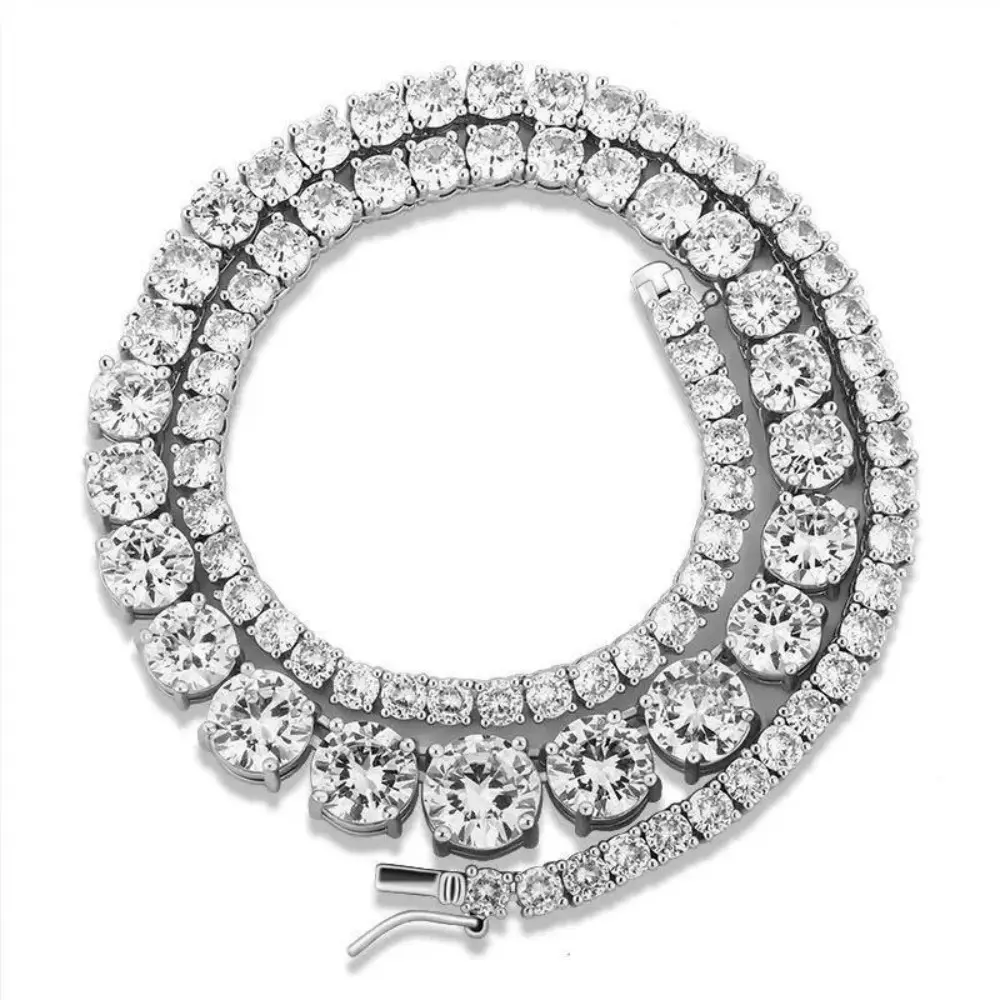 3-5mm Gradient Full Moissanite Diamond Tennis Necklace with Certificate Silver Choker Riviera Necklace for Women