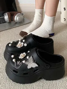 Summer New Women Casual Stylish Versatile Eva Hole Shoes Slipper Thick Sole Height Increasing Comfortable Breathable Outdoor Beach Sandals