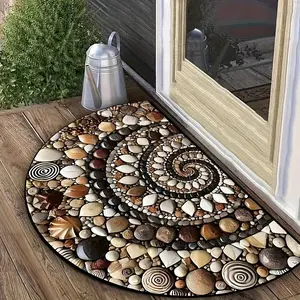Colorful Goose Eggstone and Shell Welcome Mat - Non-Slip, Easy-to-Clean Semi-Circular Mat Suitable for Indoor/Outdoor Use - Perfect for Entrances, Kitchens, Bathrooms, Terraces, and Balconies Decoration, Bathroom Floor Mat | Natural Look Mat | Easy-to-Cle