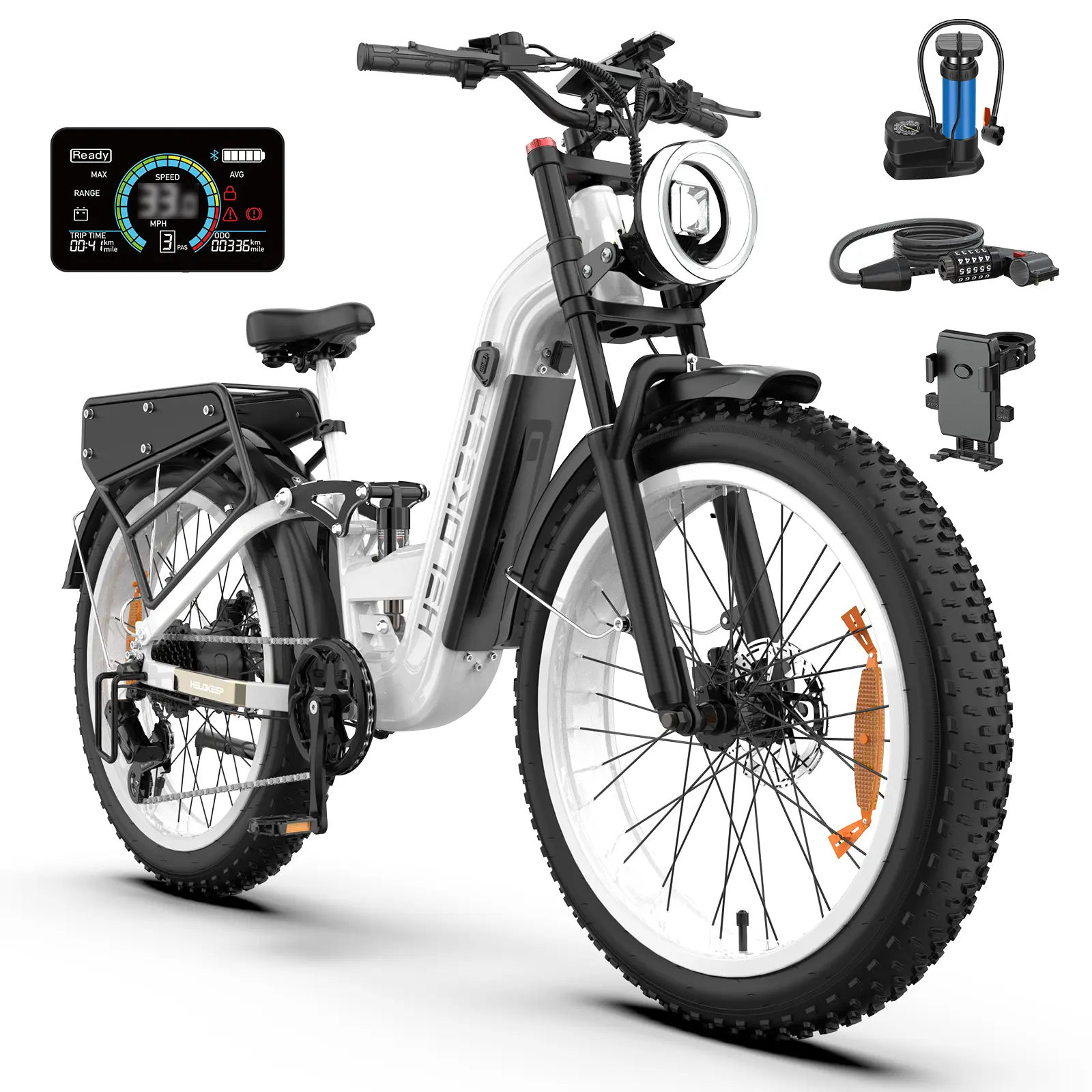 HIKEEP 26F Powerful All-Electric Bike | 3000W Top-of-the-line Motor + 48V 25Ah High-Capacity Lithium Battery + Fully Balanced Suspension System + 26x4.0 Wide Off-Road Tires + Smart LCD Instrument Panel and App Control