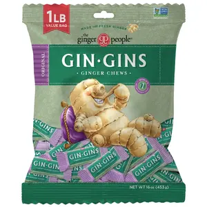 GIN GINS Original Ginger Chews – Natural Fresh Ginger Candy by The Ginger People – Individually Wrapped Healthy Candy – Original Flavor – Large 1 lb Bag (16oz) – Pack of 1