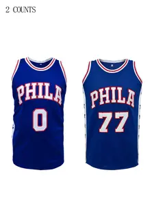Men's Stitched Basketball Jersey - Sleeveless Athletic Philadelphia Shirt with No.0, Breathable Loose Fit Training Uniform Sports Apparel