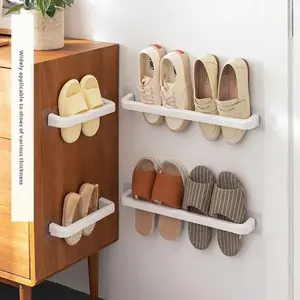Wall Mounted Slipper Rack Waterproof Non-Porous Bathroom Storage Shelf Shoe Organizer for Space Saving Home Organization