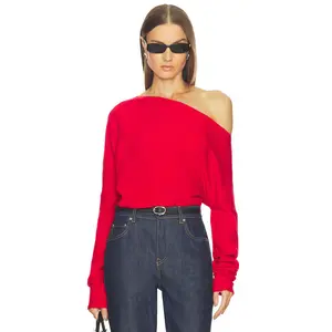 SRG Yolaine Cashmere Off-shoulder Sweater in Red