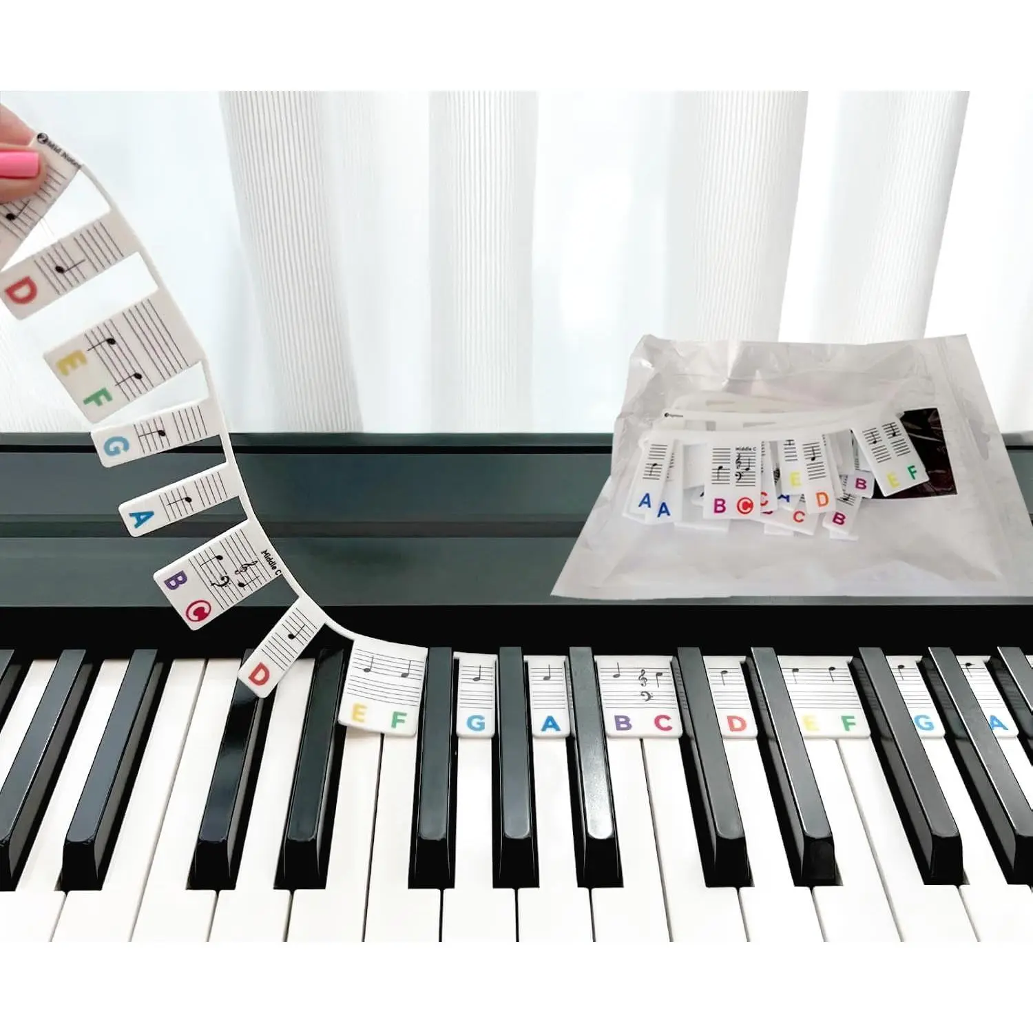 Guide for Beginners:  Piano Keyboard Note Labels 88-Key Full Size/ 61 Key Removable  Includes Storage Bag, No Stickers Needed (88  Colored with Bag, 88 )