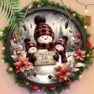 Wooden Snowman Design Hanging Sign, 1 Count Round Wooden Hanging Plaque, Festive & Party Supplies for Home Garden Yard Decoration