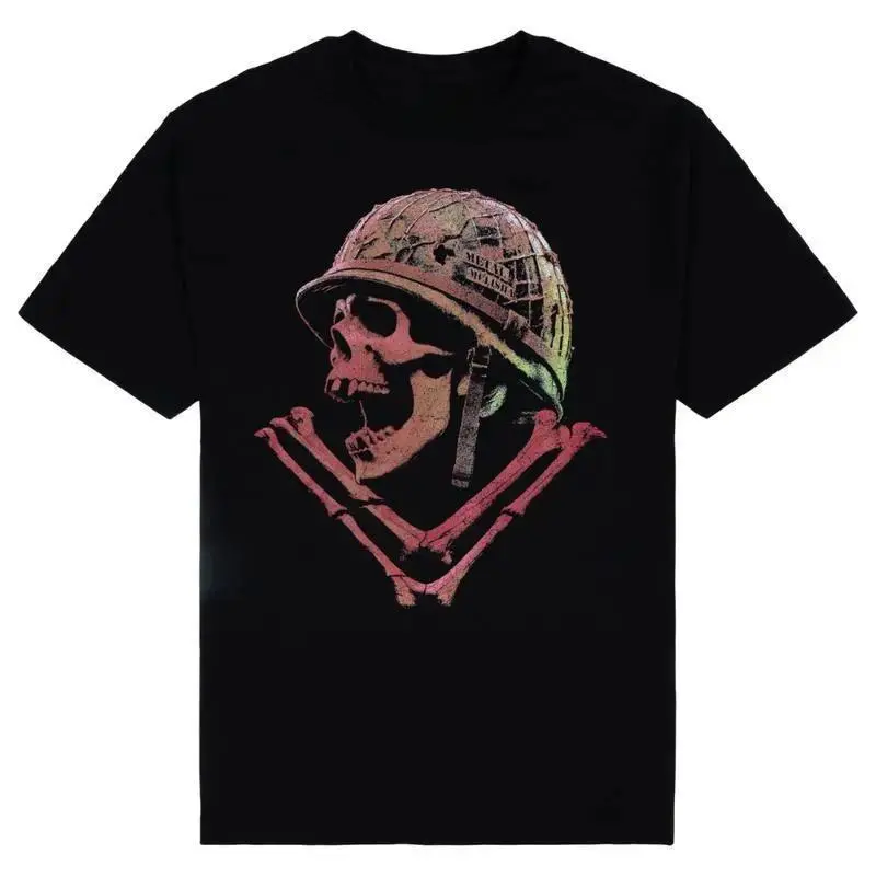 Unisex Graphic Tee Skull Crossed Bones Print Vintage Military Inspired Casual Design T Shirt Streetwear Style Crewneck Short Sleeve Soft Cotton Breathable Comfortable Fit Relaxed Fit Daily Wear Bold Skeleton Graphic Trendy Aesthetic Fashion Top
