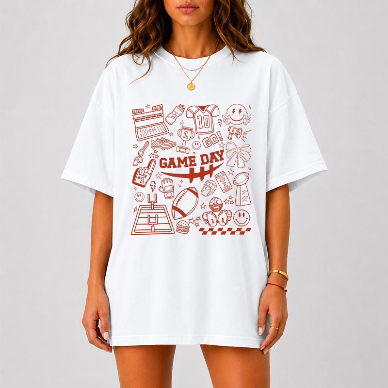 Comfort Colors Game Day Football Shirt, Retro Football Doodle Graphic Tee, Football Season Fan Shirt, Tailgate Sports T-Shirt