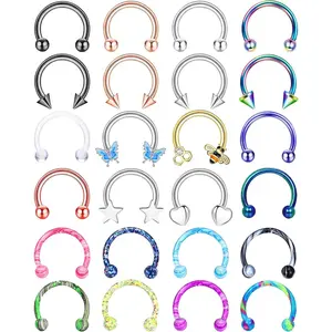 YADOCA 24 PCS Septum Nose Rings for Women 16G - Hypoallergenic Horseshoe Lip Daith Piercing Jewelry Cute Small Stainless Surgical Steel Rook Conch Helix Tragus Daith Cartilage Earrings Hoops Set 10mm