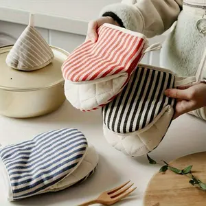 2pc High Temperature Resistant Striped Oven Mitts - Food Grade Silicone Bakeware Baking Gloves for Scalding-proof Heat Insulated Cooking - Kitchen Accessories - For Home Cooks & Bakers - Perfect Gift for Housewarming