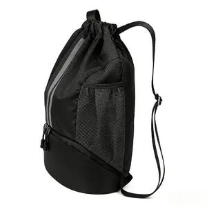 Sports Drawstring Backpack – Swimming Gym Bag with Shoe Compartment And Wet Pocket for Women/Men, Navy Blue, Sports Drawstring Backpack Men'S [Women'S Backpack]