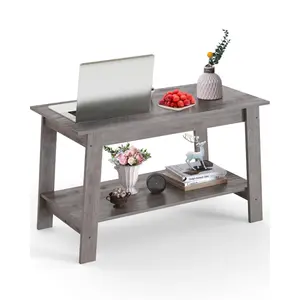 Modern Farmhouse Coffee Table with 2-Tier Storage Shelf, Rectangular Design for Living Room, Available in Grey, Retro Brown, Light Walnut, White, and Black, Easy Assembly, Industrial Style Weathered Wood Centerpiece