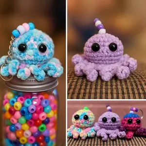 Handmade Crochet Keychain - Colorful Octopus Design with Unique Features - Handcrafted Charm for Your Collection