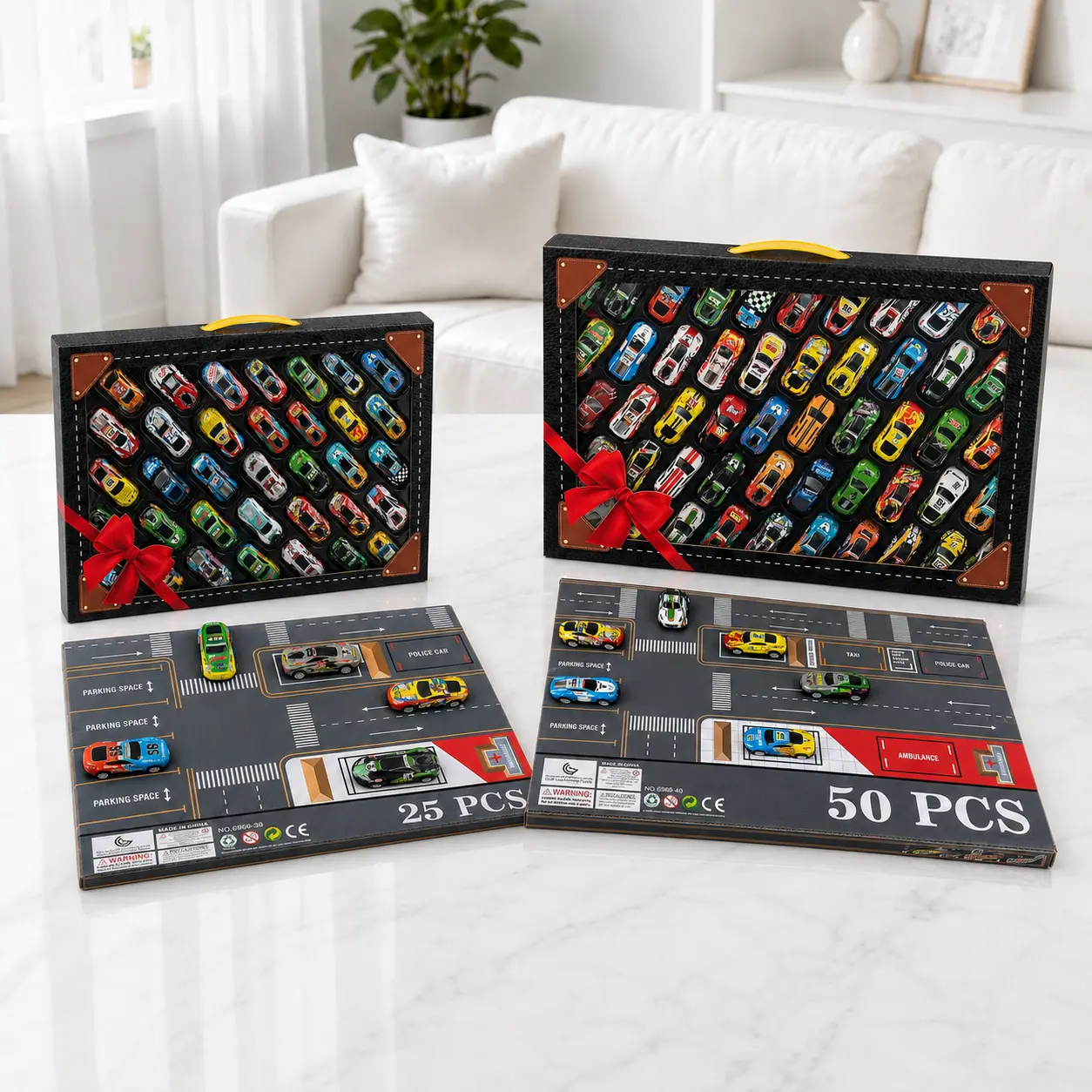 25/50-piece mini toy car set, pull-back metal model cars, colorful children’s cars, toys and games, parent–child interaction, hobbies and collectibles, includes gift storage box and road play board, children’s/holiday gifts, gift set