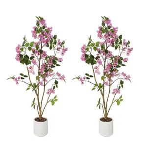 2Pcs Lifelike Artificial Plants Bougainvillea Tree 150 cm Artificial Blossom Tree for Home, Office, Fake Plants in Pot Large Pink Artificial Tree with Flowers for Party Garden Decoration Pink