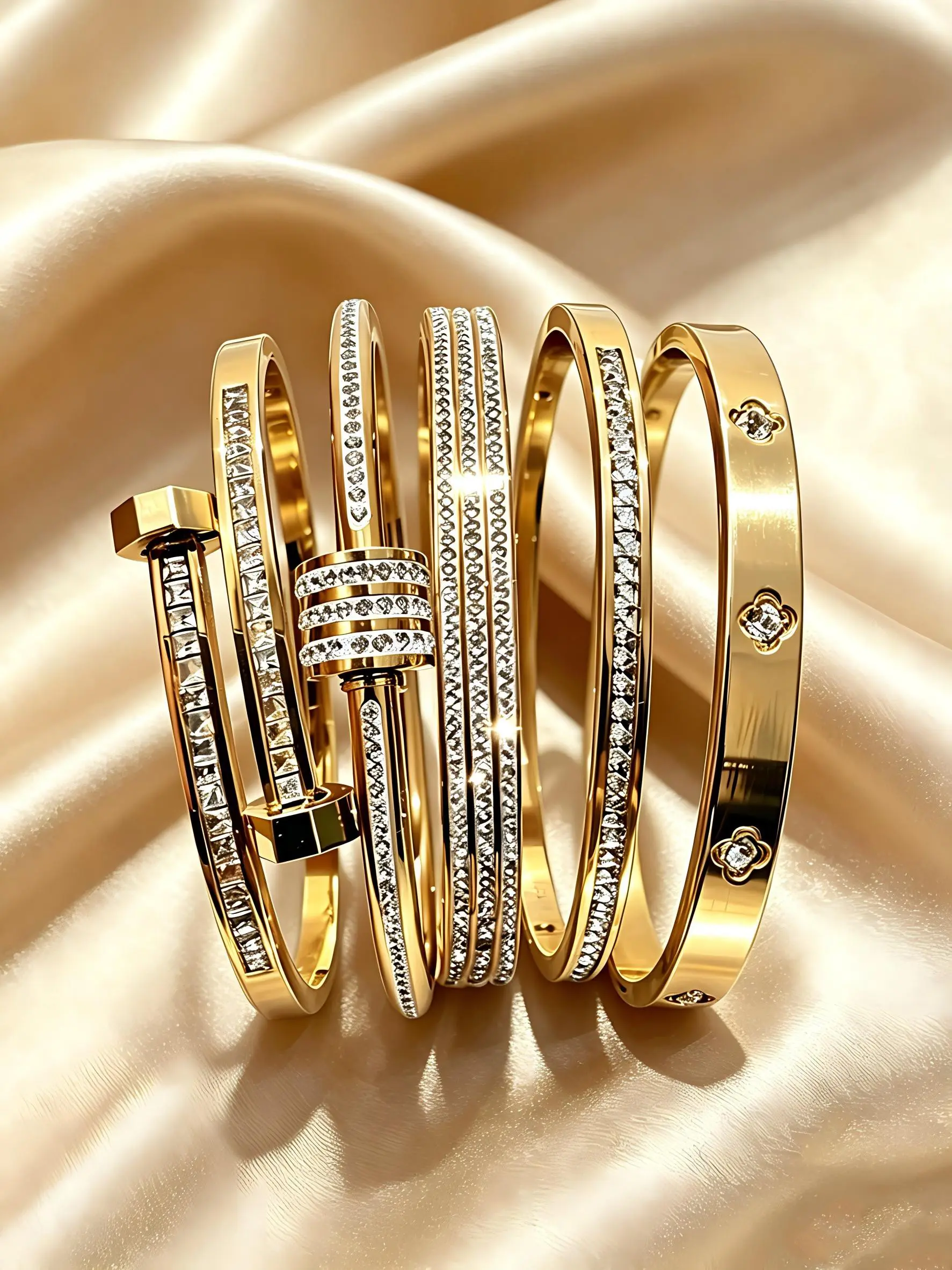 5 Piece Vintage Fashion Stainless Steel Bangle Set, 18k Gold Plated, Elegant Versatile Style, Suitable for Men and Women, Daily Wear, Elegant Jewelry Bracelet, Beautiful Bracelets