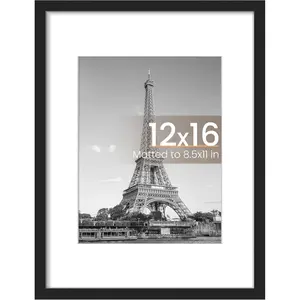 12x16 Picture Frame, Display Pictures 8.5x11 with Mat or 12x16 Without Mat, Wall Hanging Photo Frame, Black, 1 Pack