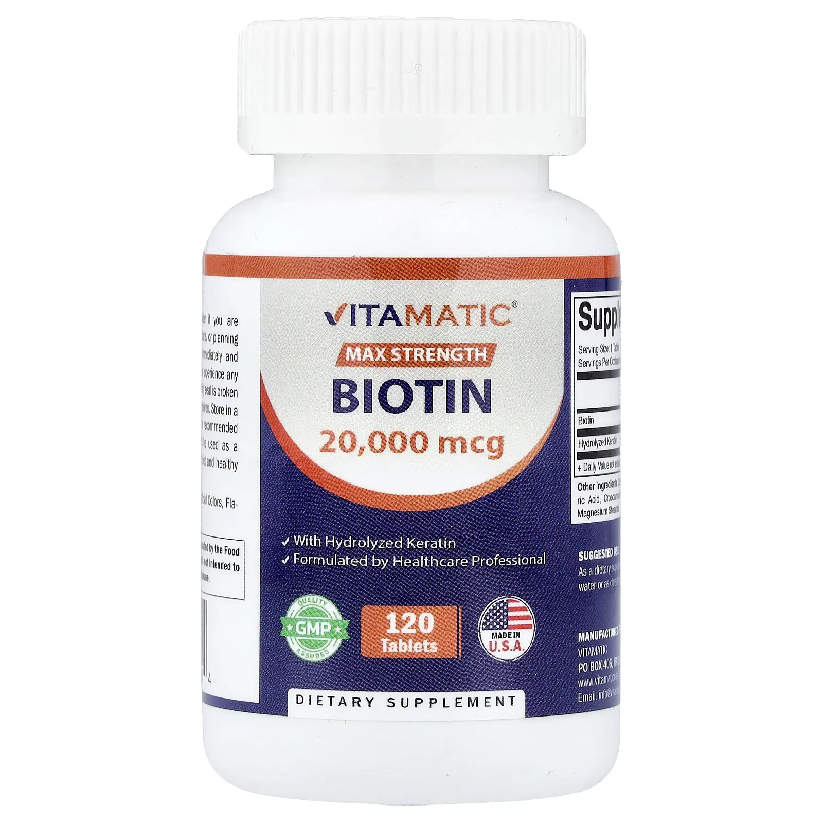 Vitamatic Biotin With Hydrolyzed Keratin, 120 Tablets
