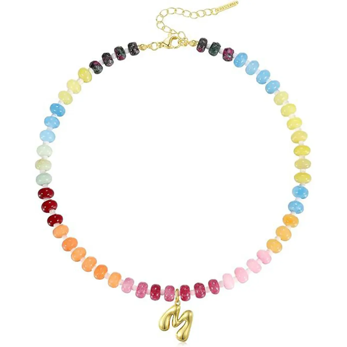 Women's Dopamine Letter Necklace, 14K Colored Beaded Bubble Necklace, Letter Pendant Necklace, Summer Beach Jewelry Gift