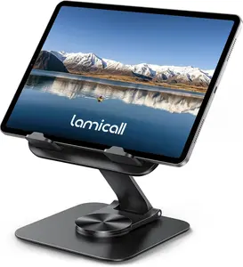 Lamicall Adjustable iPad Stand - Ultra-Slim Foldable 360° Rotation Tablet Holder with Heavy-Duty Base for 4.7-13" Devices, Compatible with 2025 iPad Pro, Air, Mini, Kindle, iPhone 17 Pro - Perfect Gift for Home & Office Use