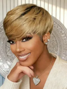Pixie Cut Wig for Women, Short Layered Human Hair Wig, Full Machine Made Wig with Bangs, Stylish and Versatile Hairstyle Option