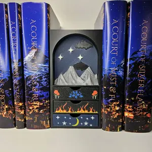 Acotar Enchanted Mountain Book Nook with Celestial Stars & Handcrafted Drawers Black Walnut Dresser Decor Ornaments 3D Printed Mountain Range & Functional Drawers for Fantasy Enthusiasts
